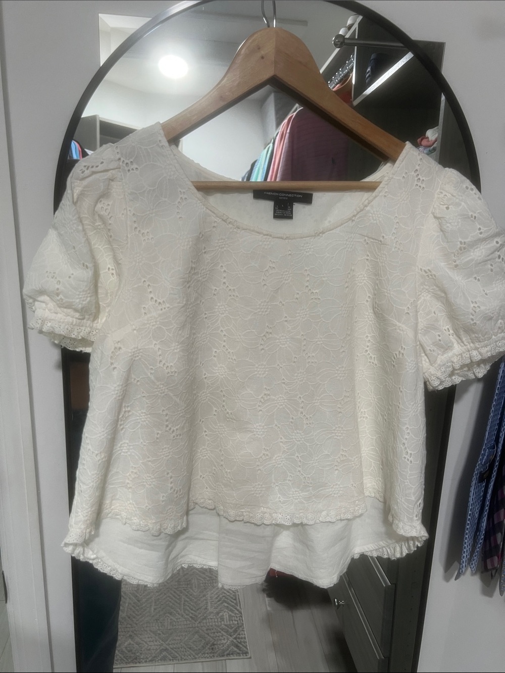 EUC Cream Flower Lace Detail Top